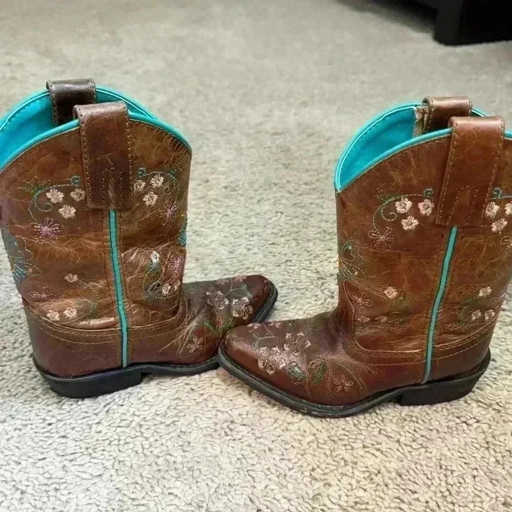 Smoky Mountain Western Cowboy Boots Brown Leather Floral Embroidered Girls 8.5 - Picture 3 of 5